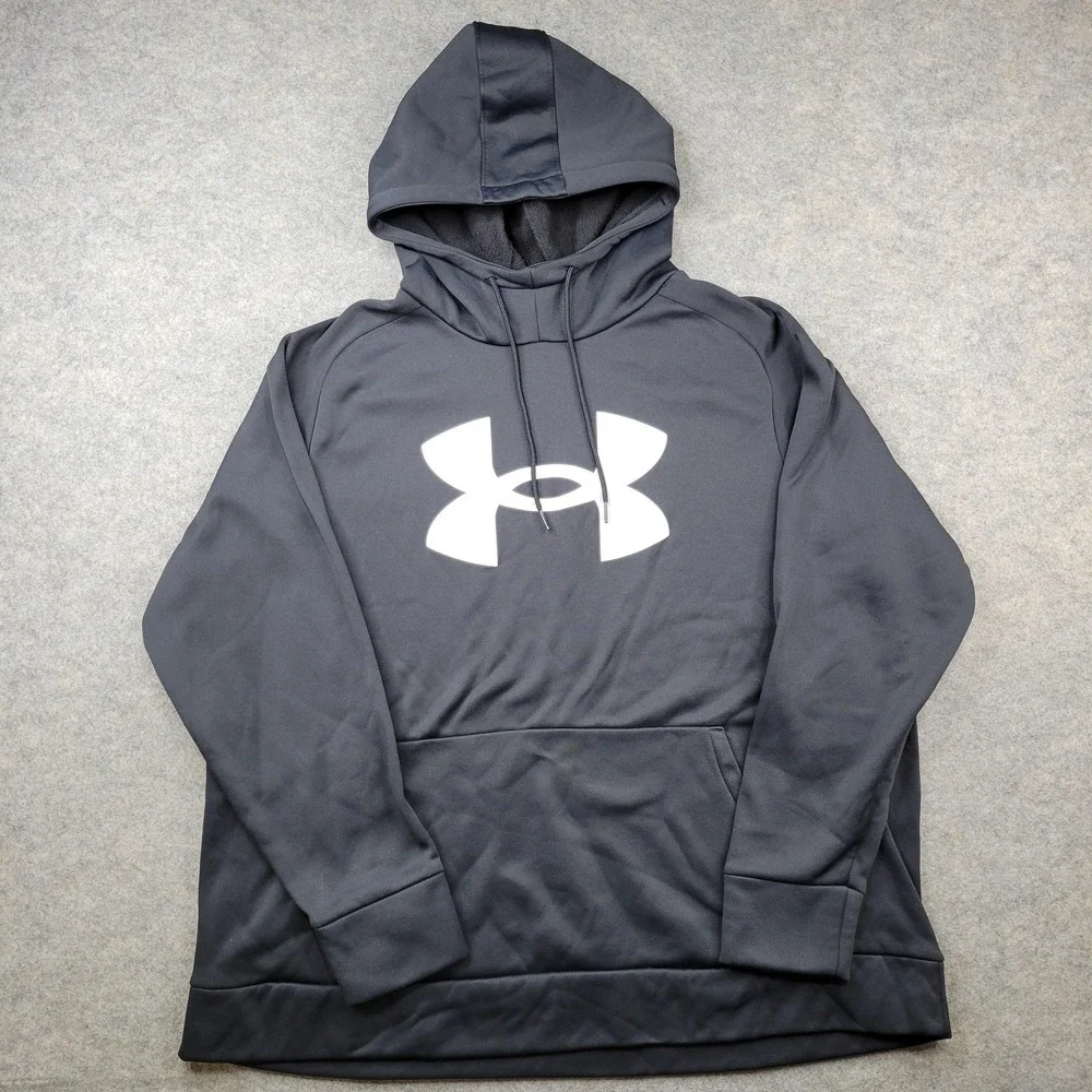 Under Armour Hoodie Women 2X Gray Fleece Pullover Sweatshirt Logo Kangaroo